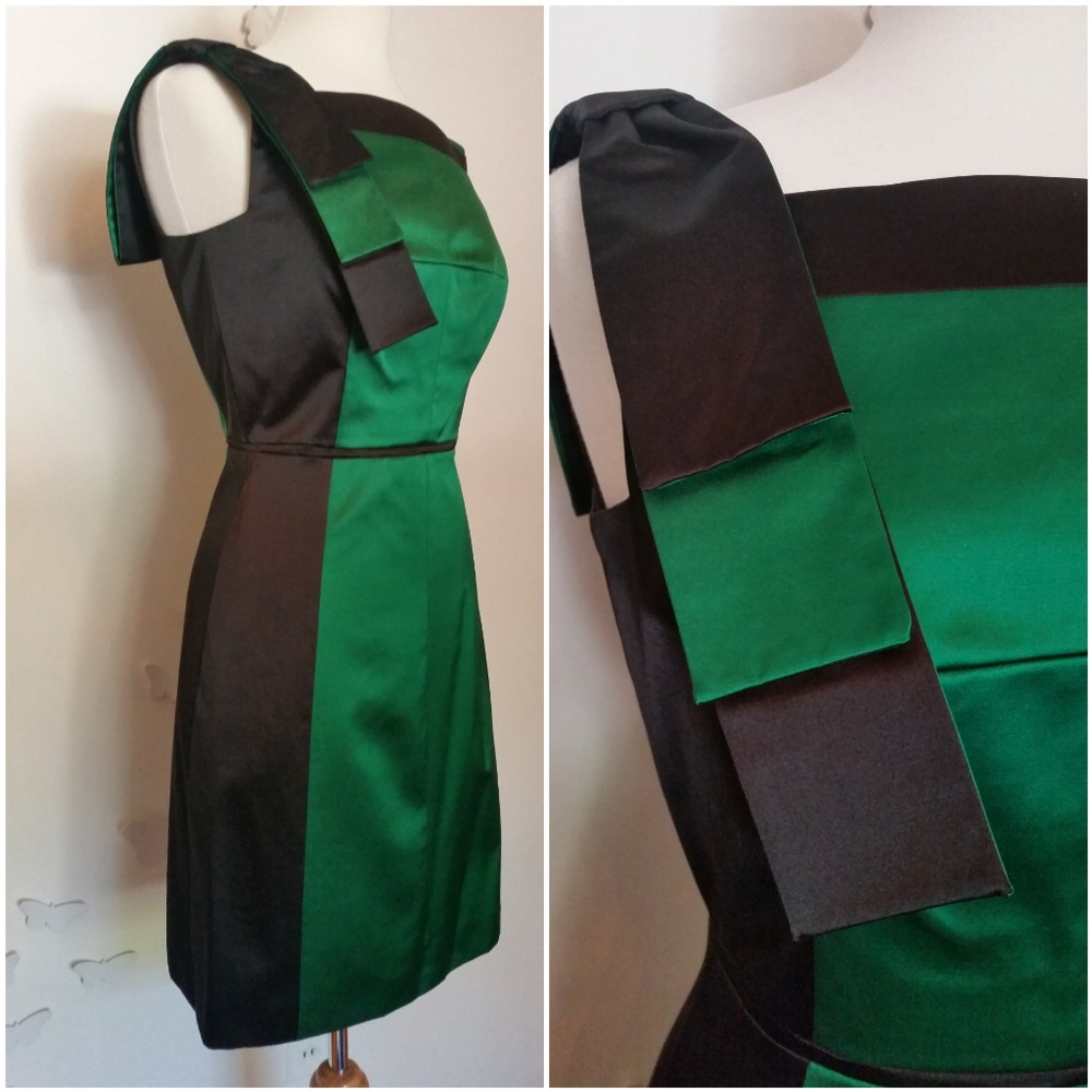 Karen Millan Green and Black Satin Dress